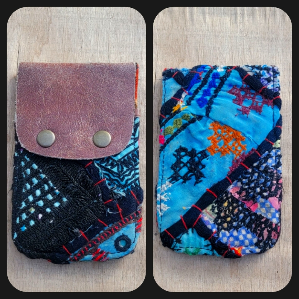 🧠🍳 Free People Boho Embroidered Repurposed vtg banjara hippie Wallet card case